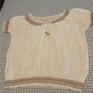 Girl Krazy white smocked short sleeve cotton top. Size L.